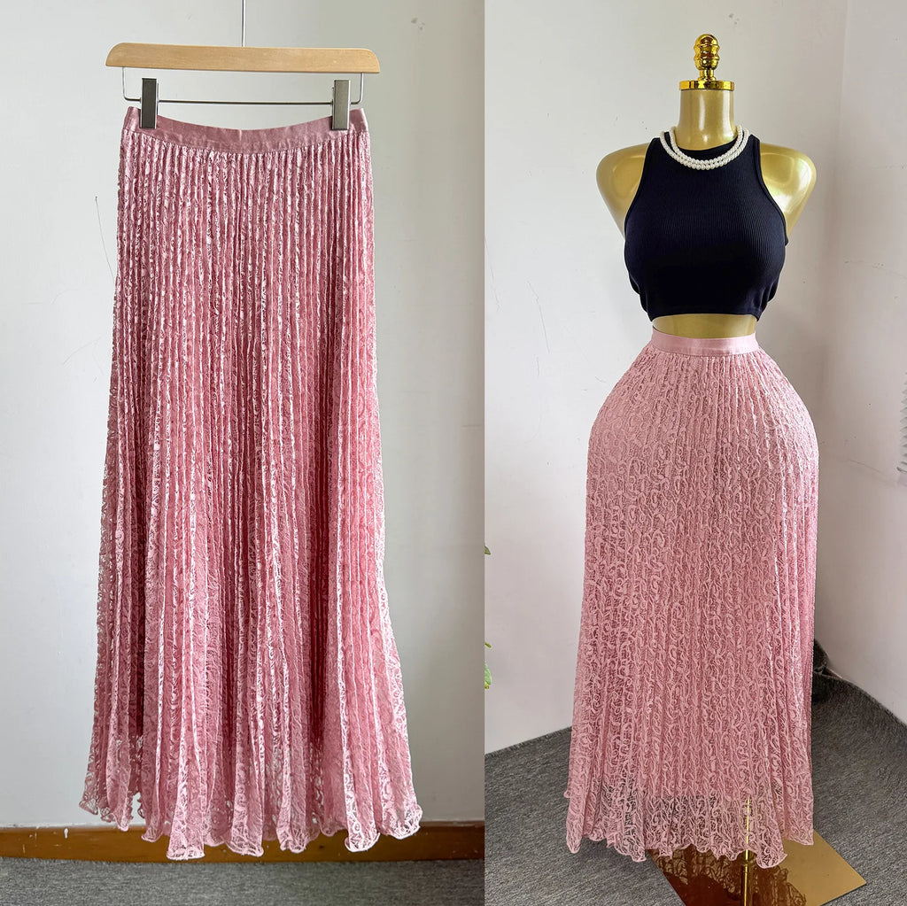 Skirts Women Mid Length Skirt A Line High Waist Slim Fit Elegant Splice Y2k Streetwear Work Lace Casual Pleated Summer 2026