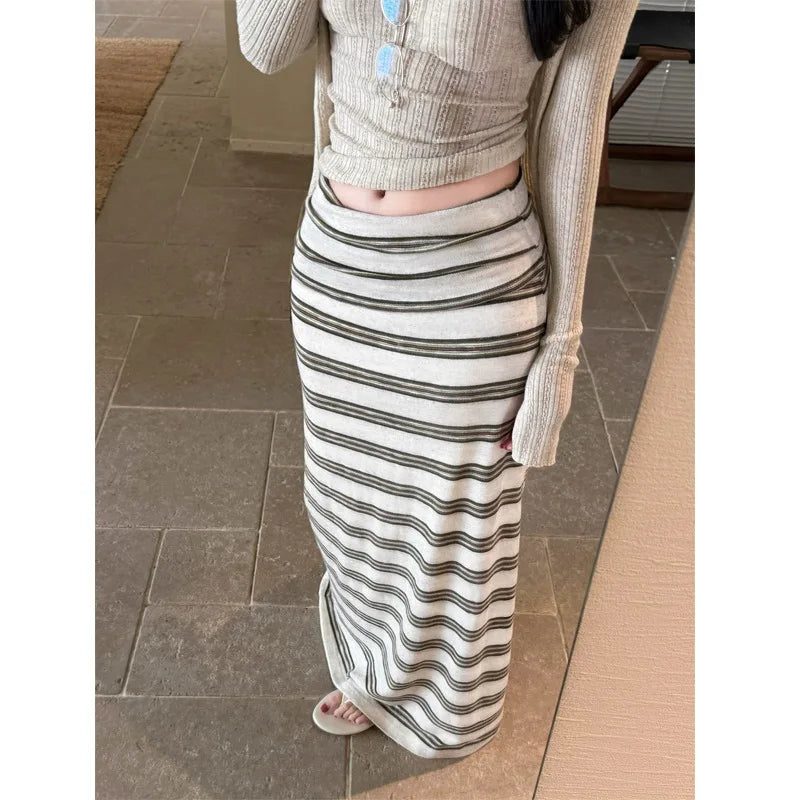 Striped Knitted Skirt Women's Summer 2026 New Skirt, Thin Straight Skirt Design Sense