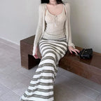 Striped Knitted Skirt Women's Summer 2026 New Skirt, Thin Straight Skirt Design Sense