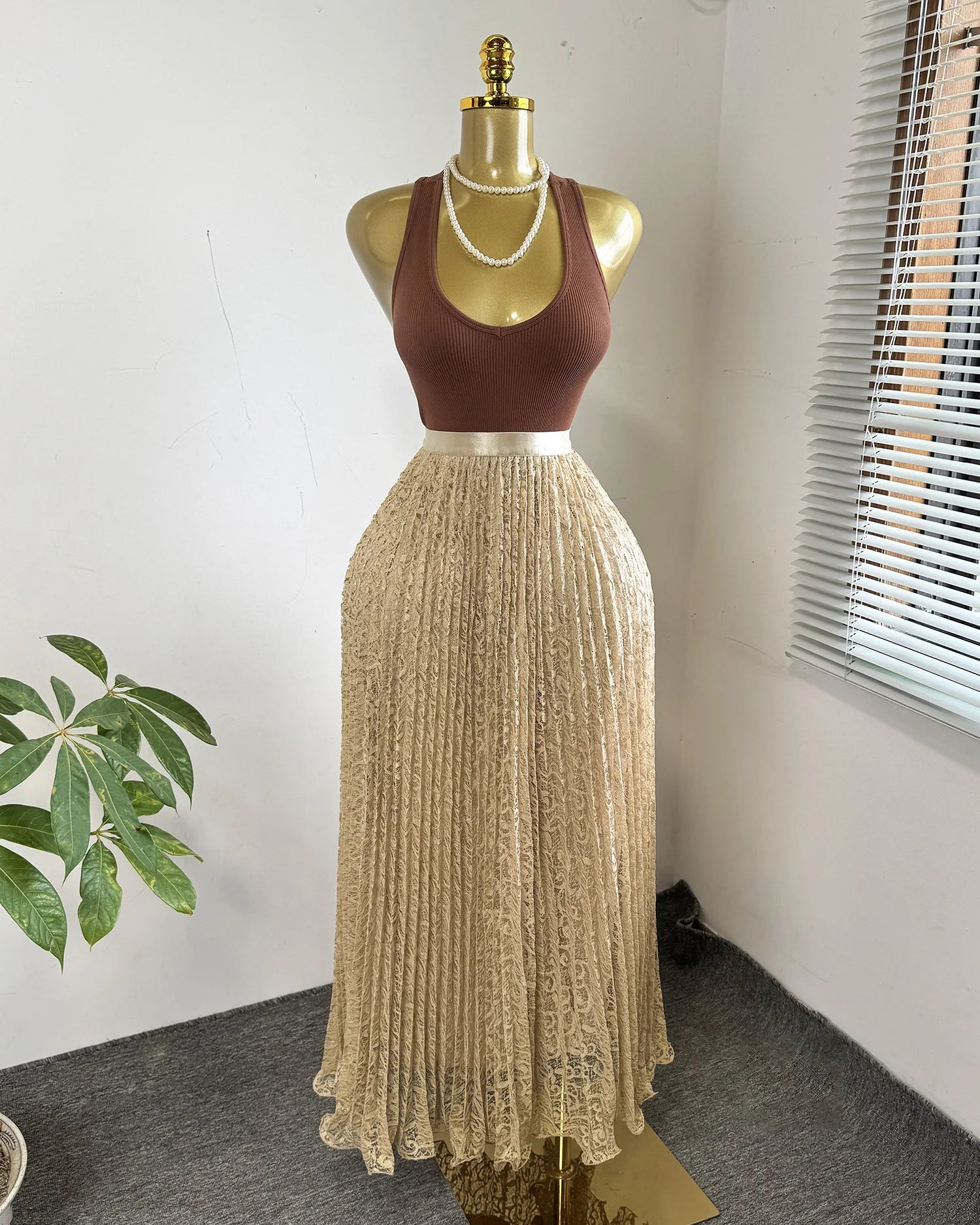 Skirts Women Mid Length Skirt A Line High Waist Slim Fit Elegant Splice Y2k Streetwear Work Lace Casual Pleated Summer 2026