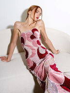 Dresses For Woman Cocktail Dress Pink Burgundy Strapless Abstract Floral Beaded Velvet Midi Gown  Vestidos De Fiesta Elegantes