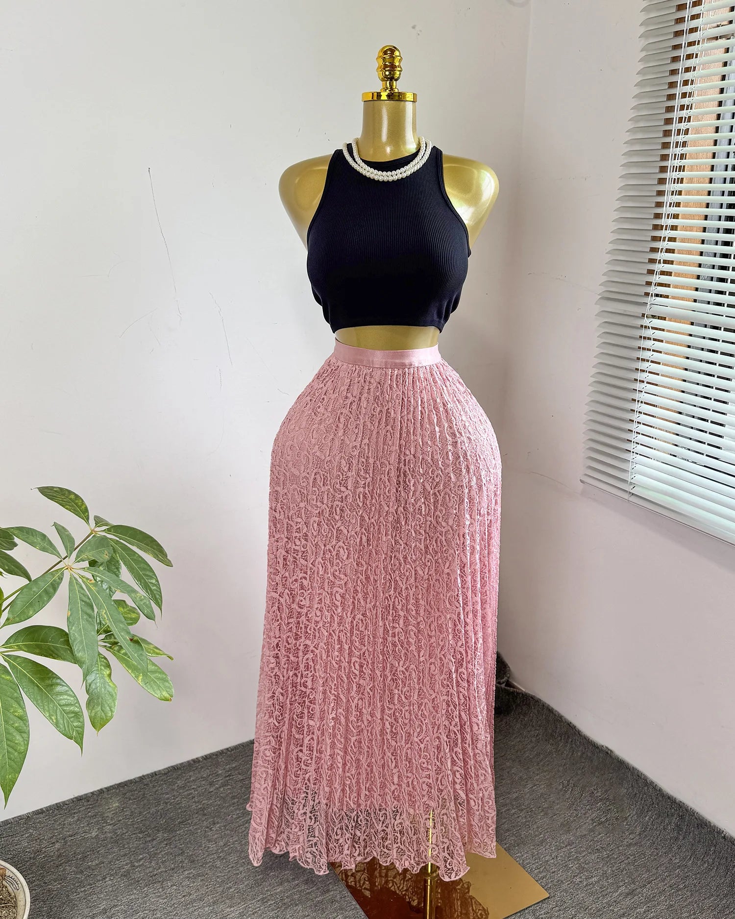 Skirts Women Mid Length Skirt A Line High Waist Slim Fit Elegant Splice Y2k Streetwear Work Lace Casual Pleated Summer 2026