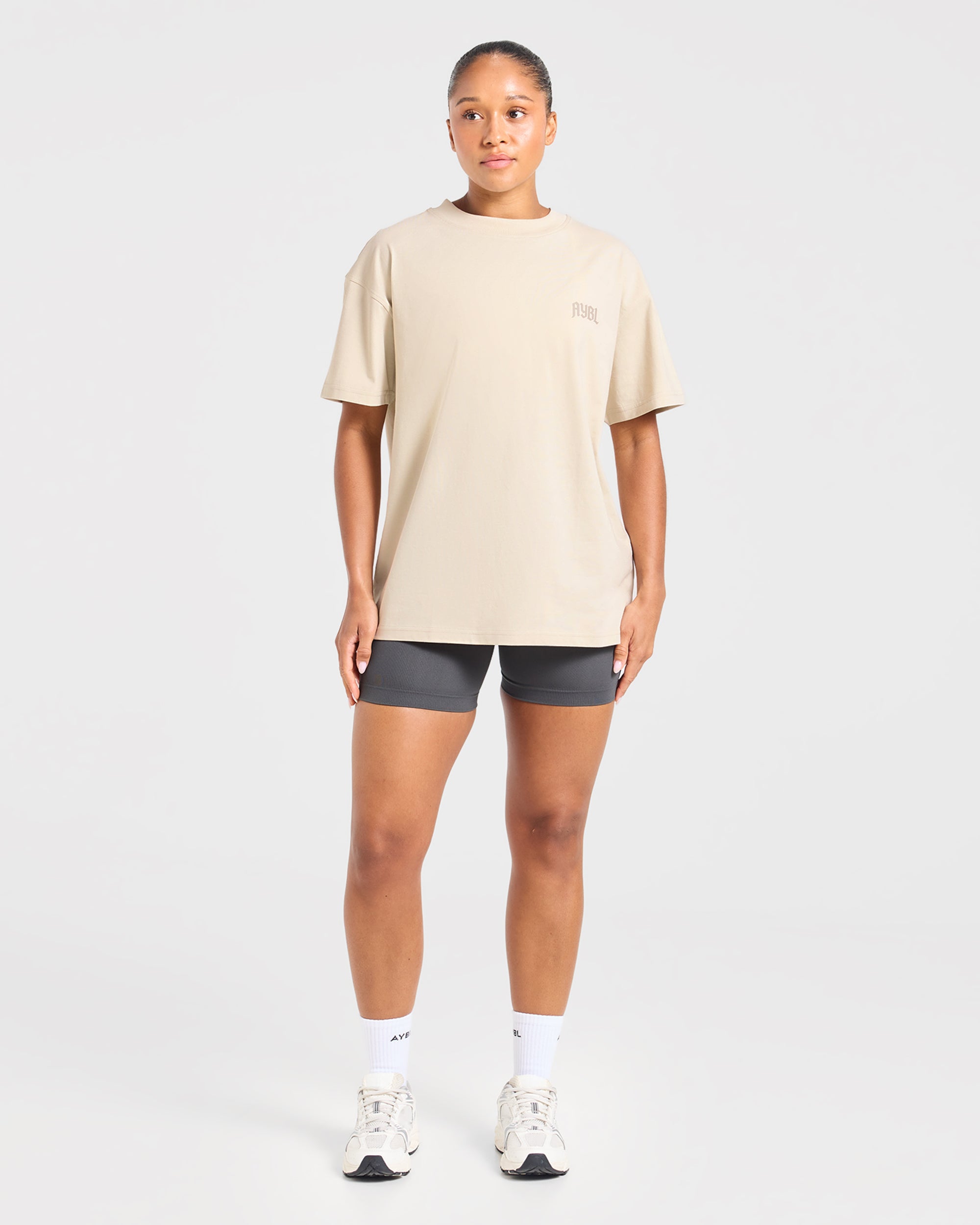 Sports Club Gothic Oversized T Shirt - Taupe Beige