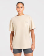 Sports Club Gothic Oversized T Shirt - Taupe Beige