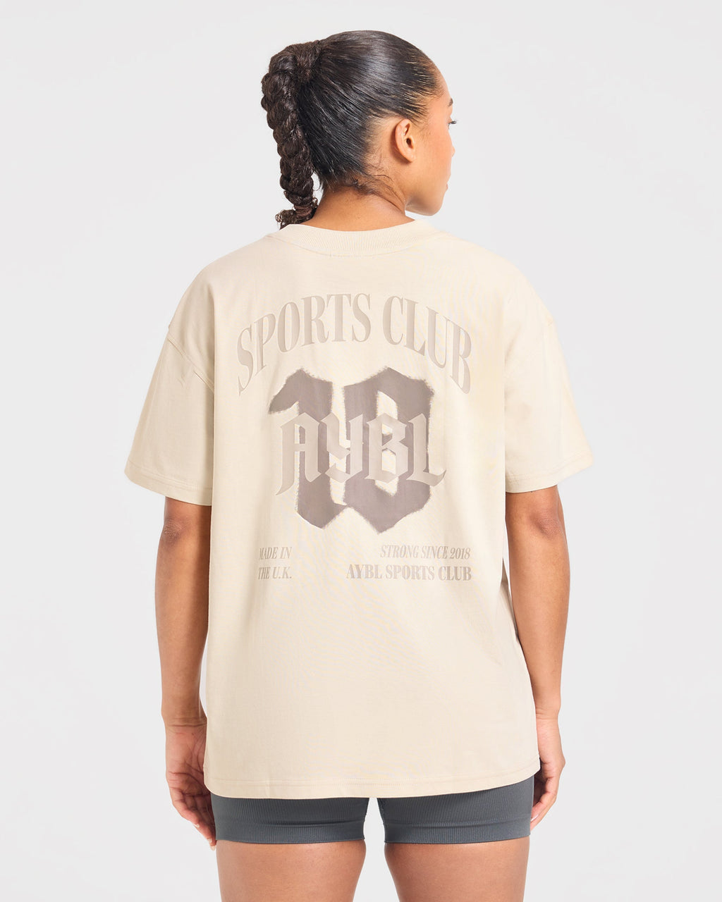 Sports Club Gothic Oversized T Shirt - Taupe Beige