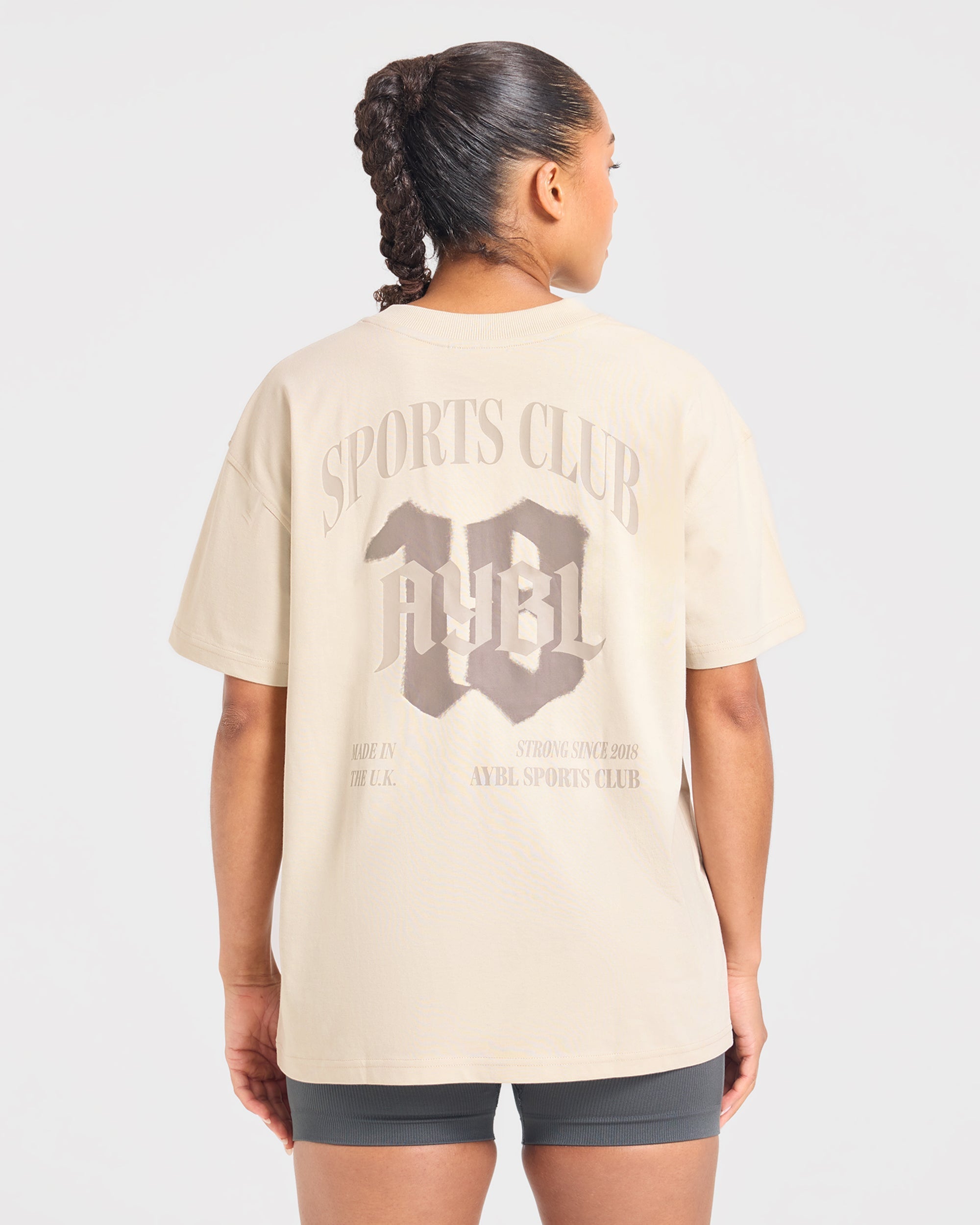 Sports Club Gothic Oversized T Shirt - Taupe Beige