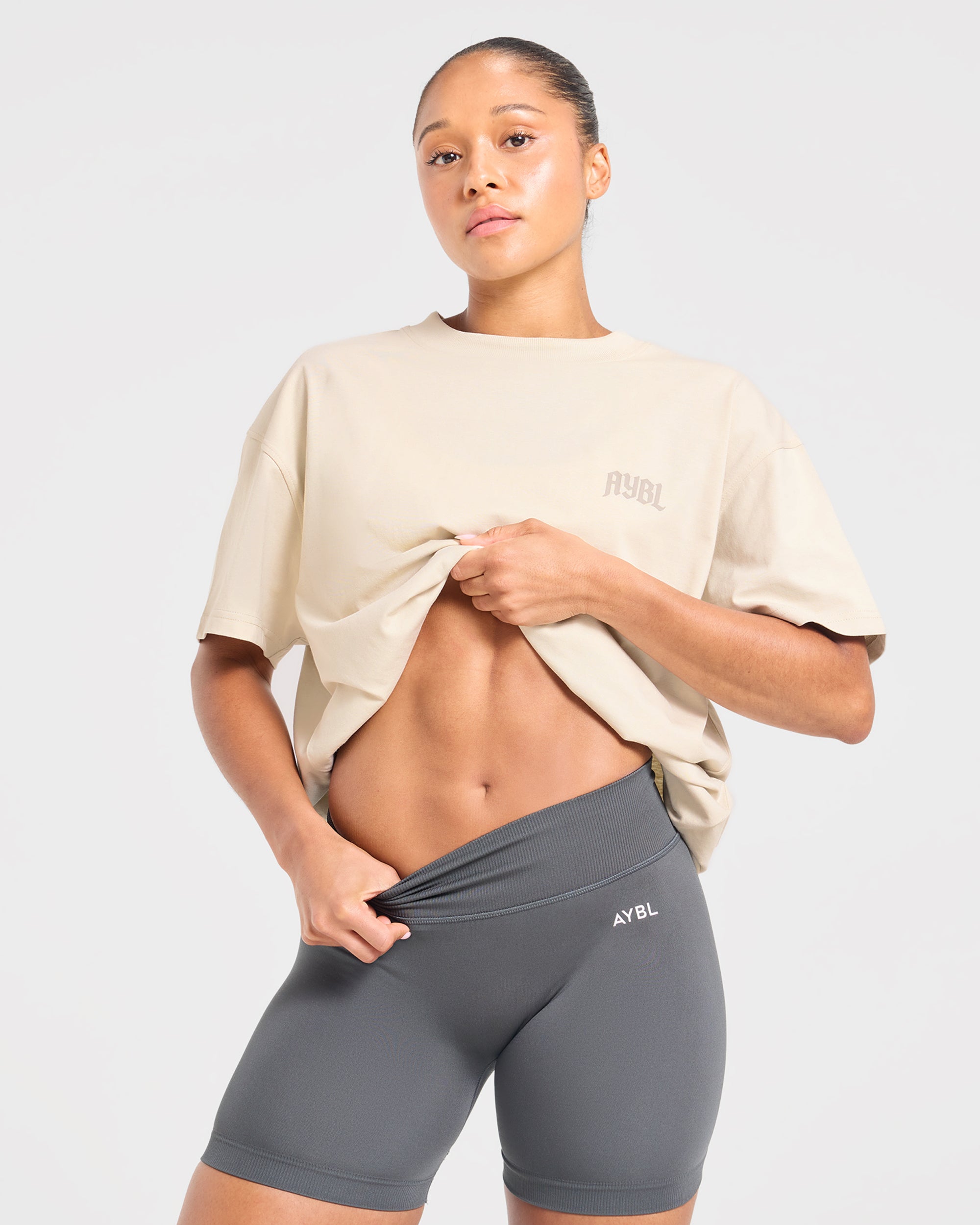 Sports Club Gothic Oversized T Shirt - Taupe Beige