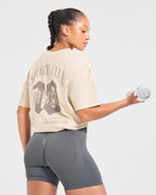 Sports Club Gothic Oversized T Shirt - Taupe Beige