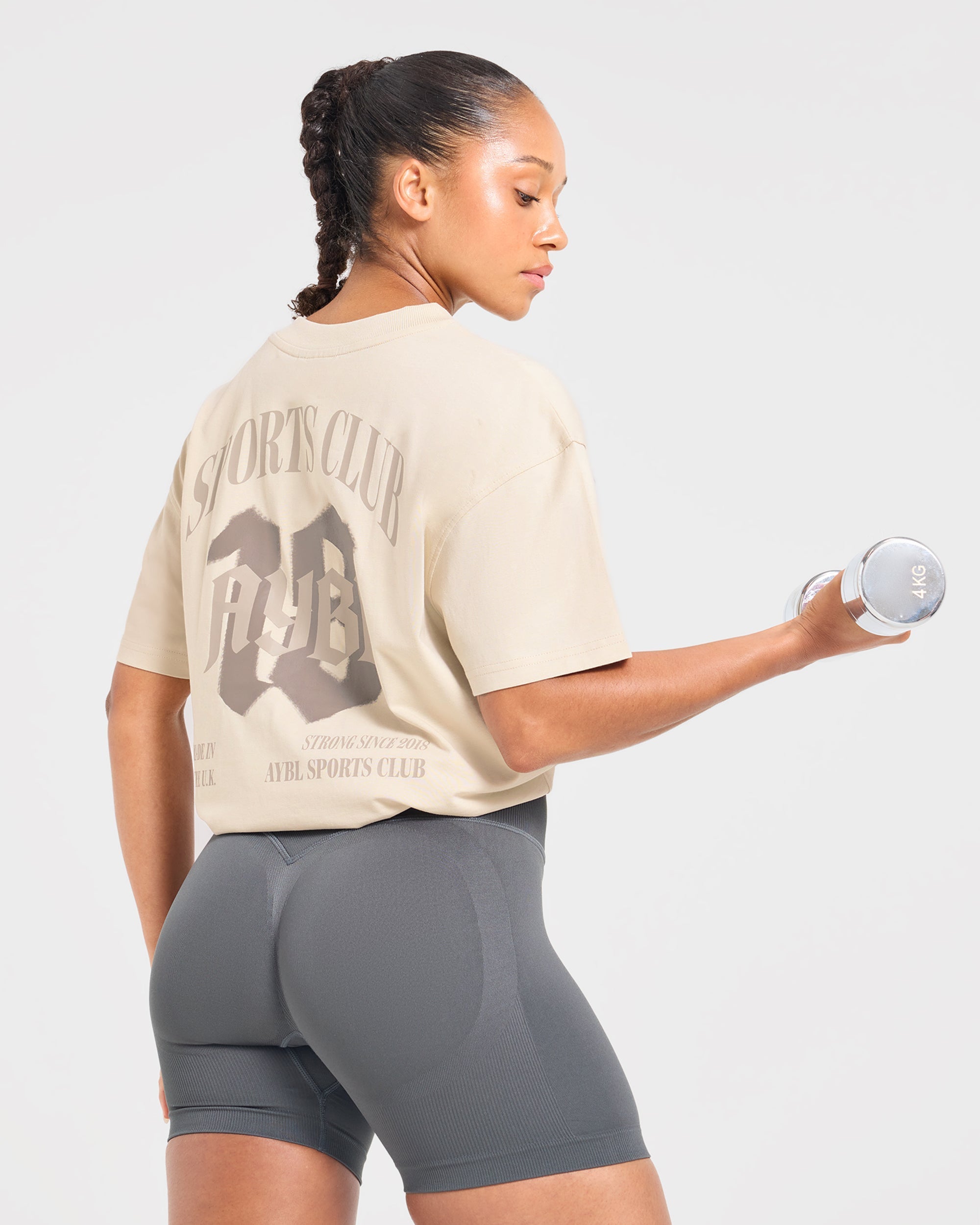 Sports Club Gothic Oversized T Shirt - Taupe Beige