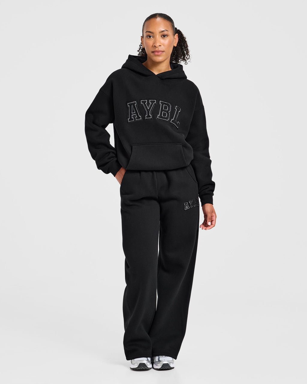 Varsity Applique Oversized Straight Leg Joggers - Zwart