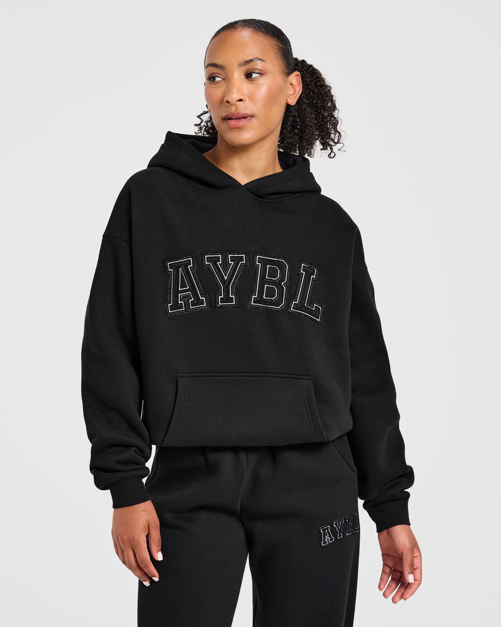 Varsity Applique Oversized Hoodie - Zwart