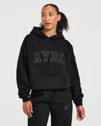 Varsity Applique Oversized Hoodie - Zwart