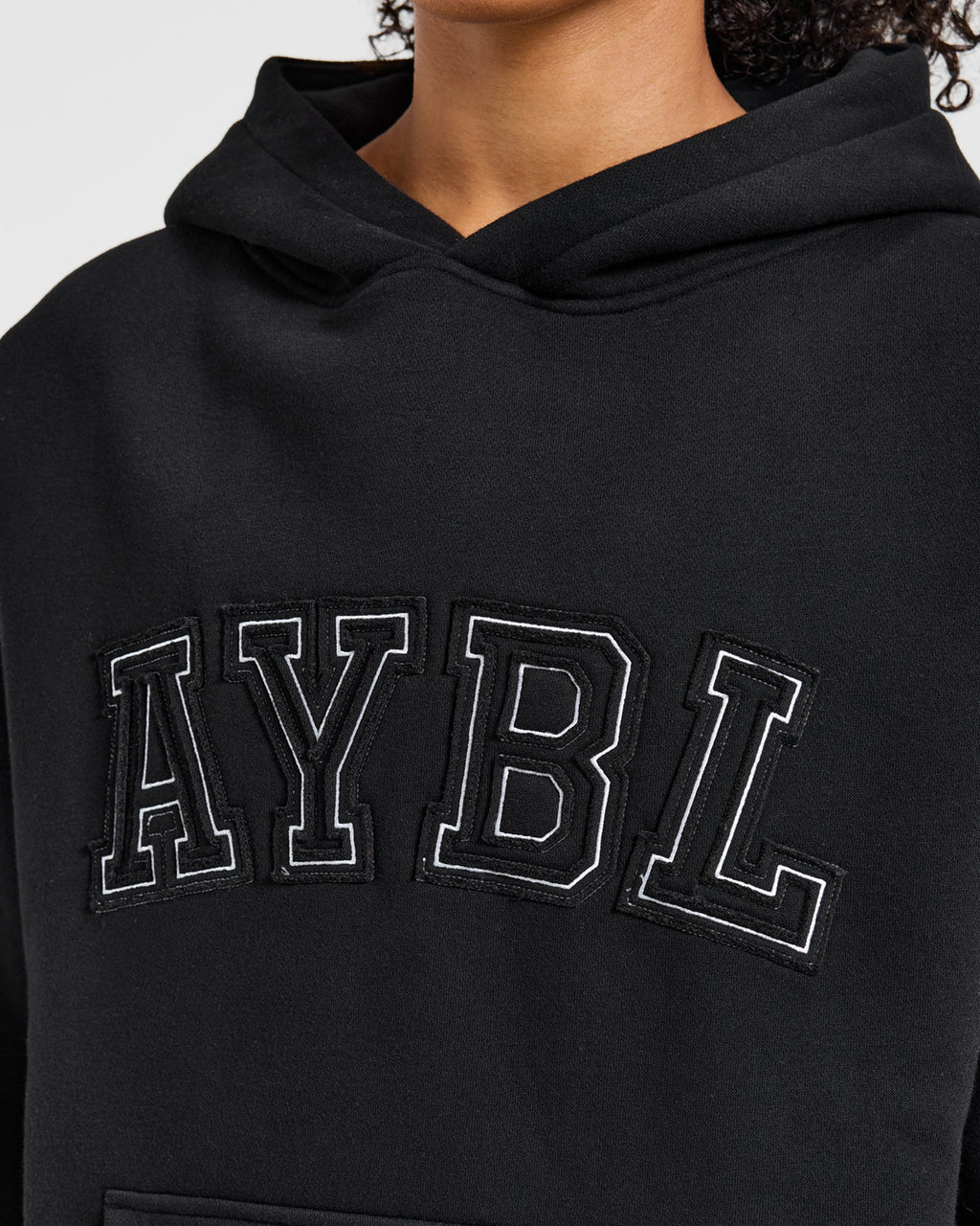 Varsity Applique Oversized Hoodie - Zwart