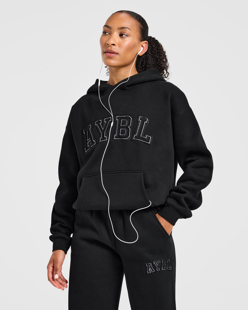 Varsity Applique Oversized Hoodie - Zwart