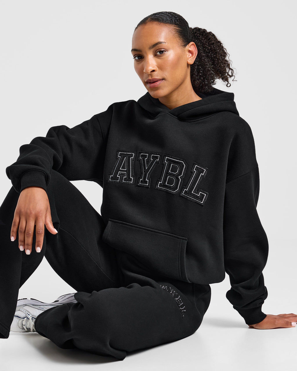Varsity Applique Oversized Hoodie - Zwart