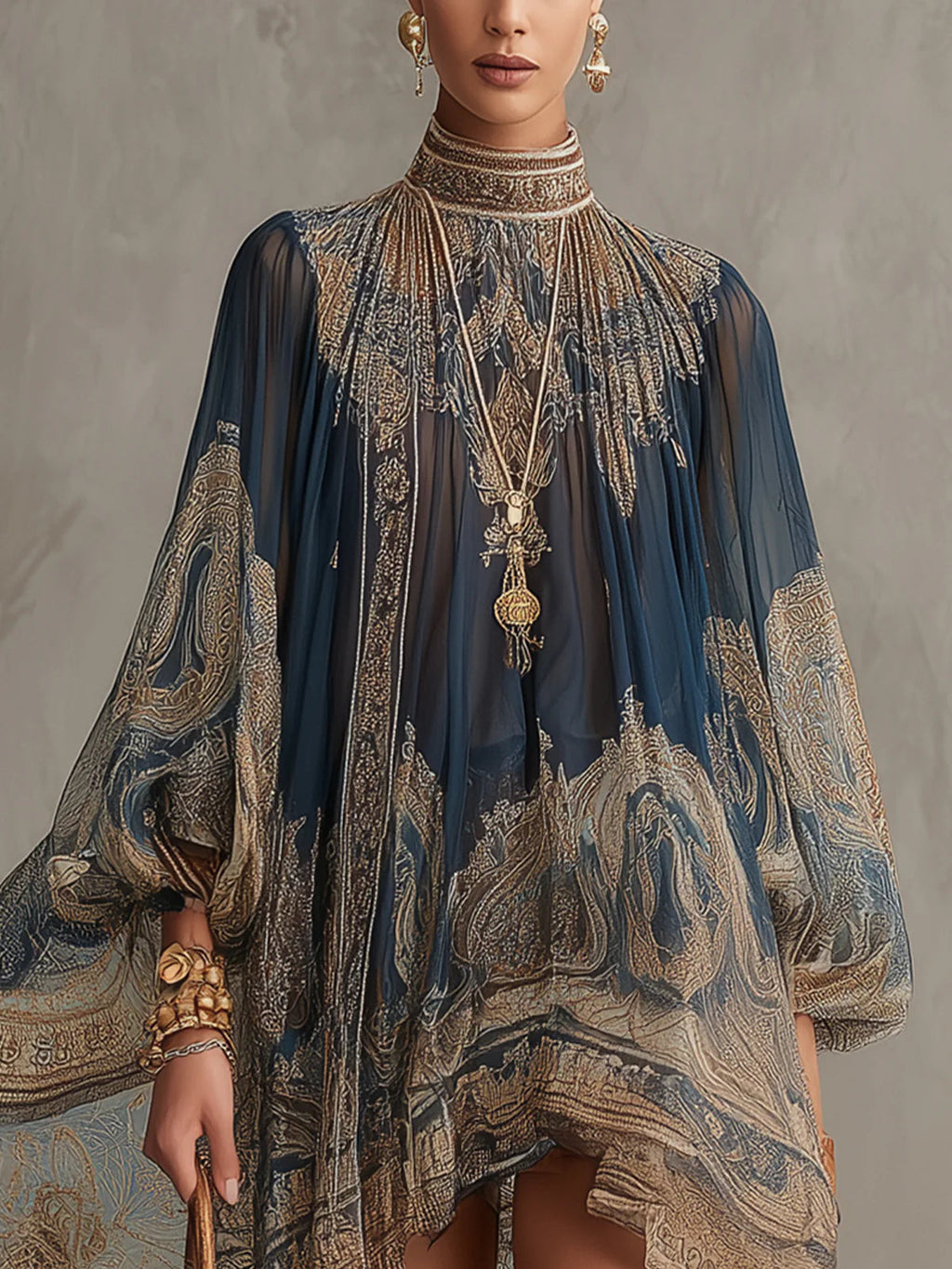 Artemisia™ Navy Baroque Print Mini Dress