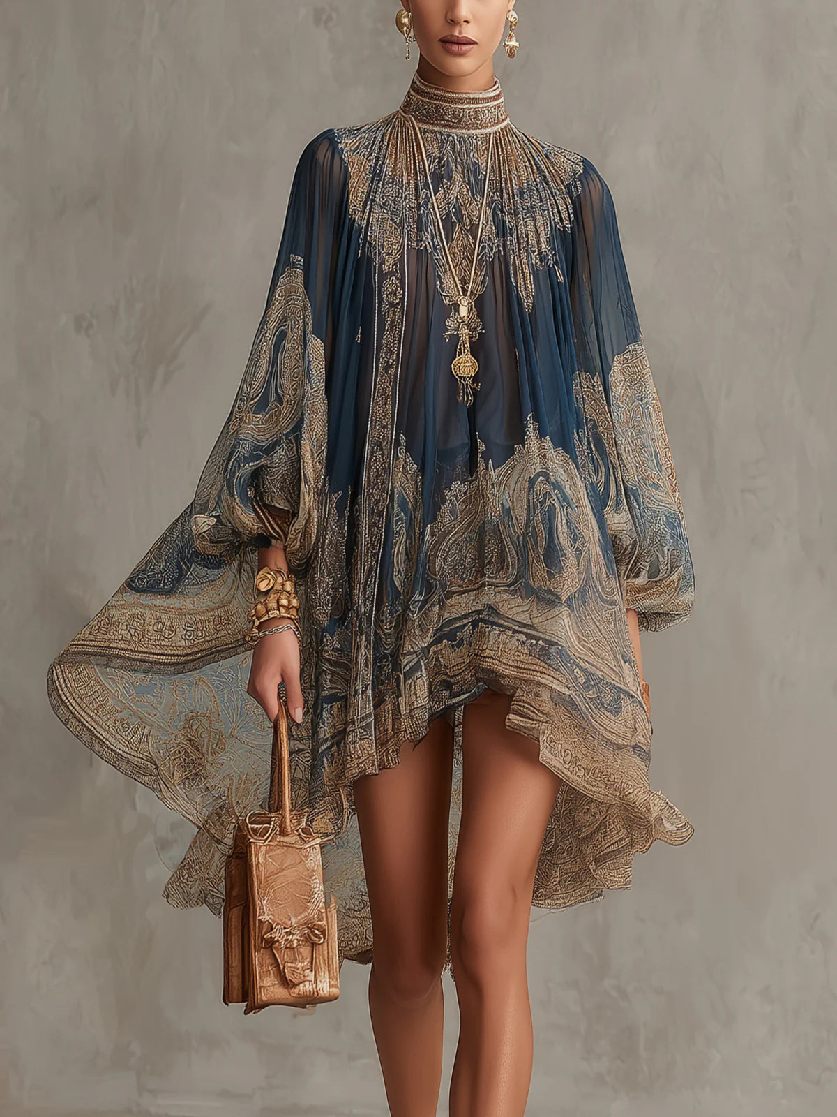 Artemisia™ Navy Baroque Print Mini Dress