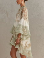 Emerald™ Green Print Chiffon Ruffle Mini Dress