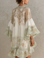 Emerald™ Green Print Chiffon Ruffle Mini Dress