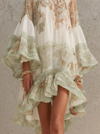 Emerald™ Green Print Chiffon Ruffle Mini Dress