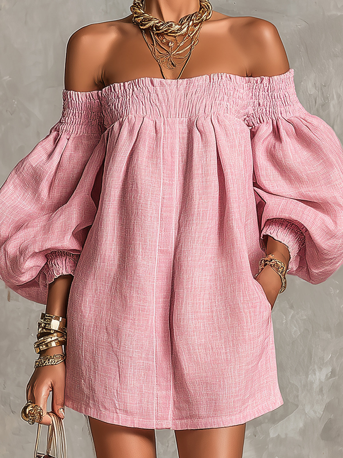 Rhoda™ Off-Shoulder Lantern Sleeve Mini Dress