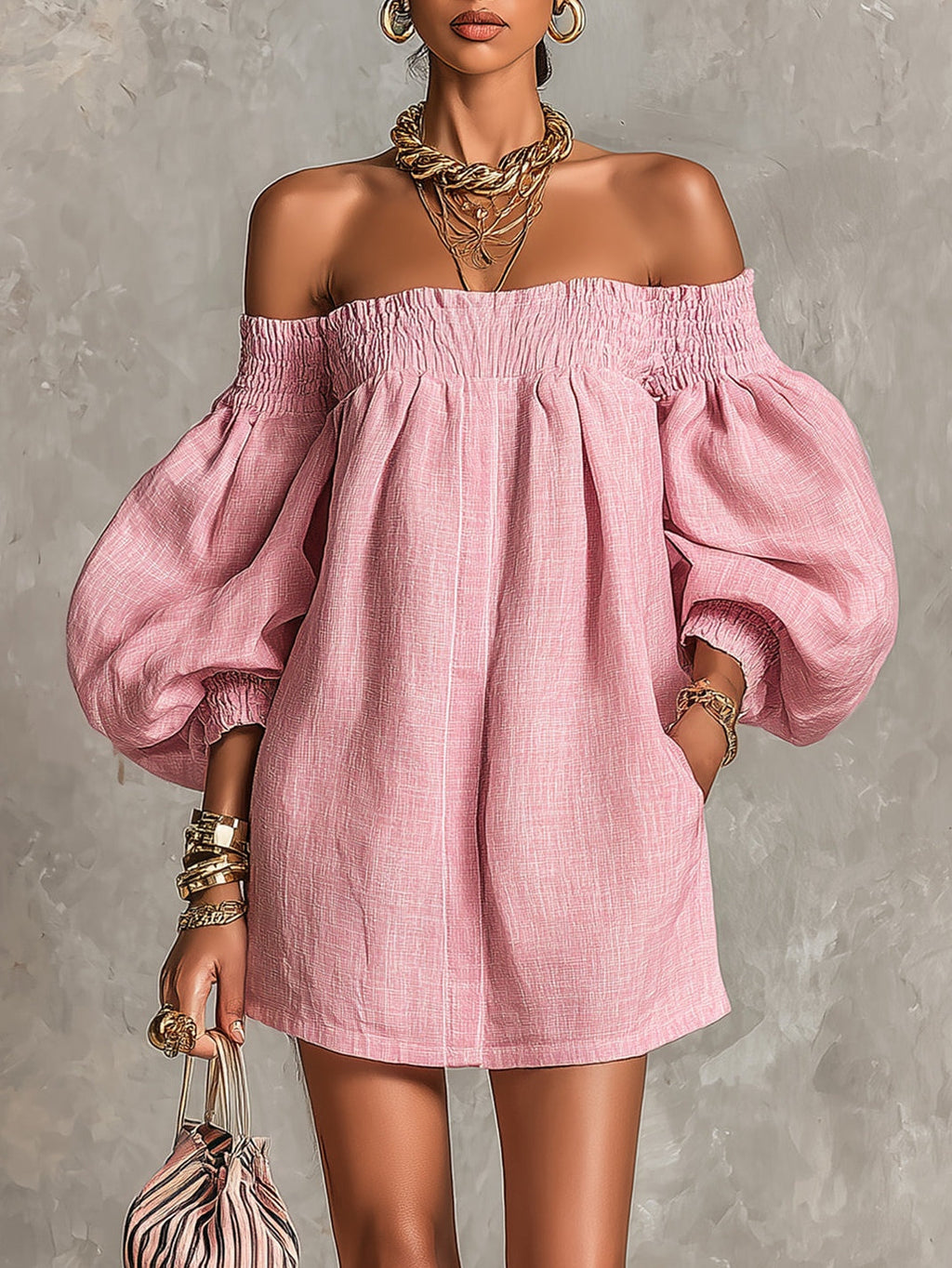 Rhoda™ Off-Shoulder Lantern Sleeve Mini Dress