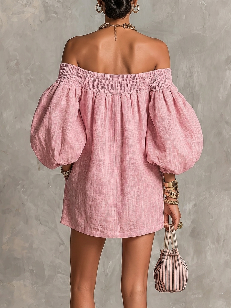 Rhoda™ Off-Shoulder Lantern Sleeve Mini Dress