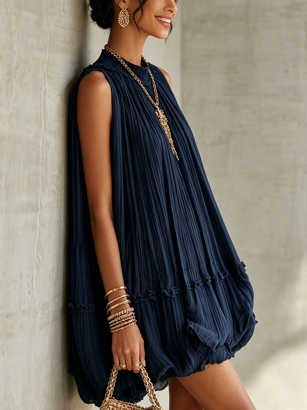 Marina™ Navy Chiffon Ruffle Mini Dress