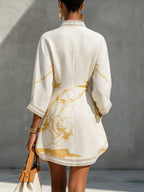 Melina™ Ivory Gold Crochet Lace V-Neck Mini Dress