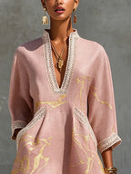 Danae™ Pink Gold Crochet Lace V-Neck Mini Dress