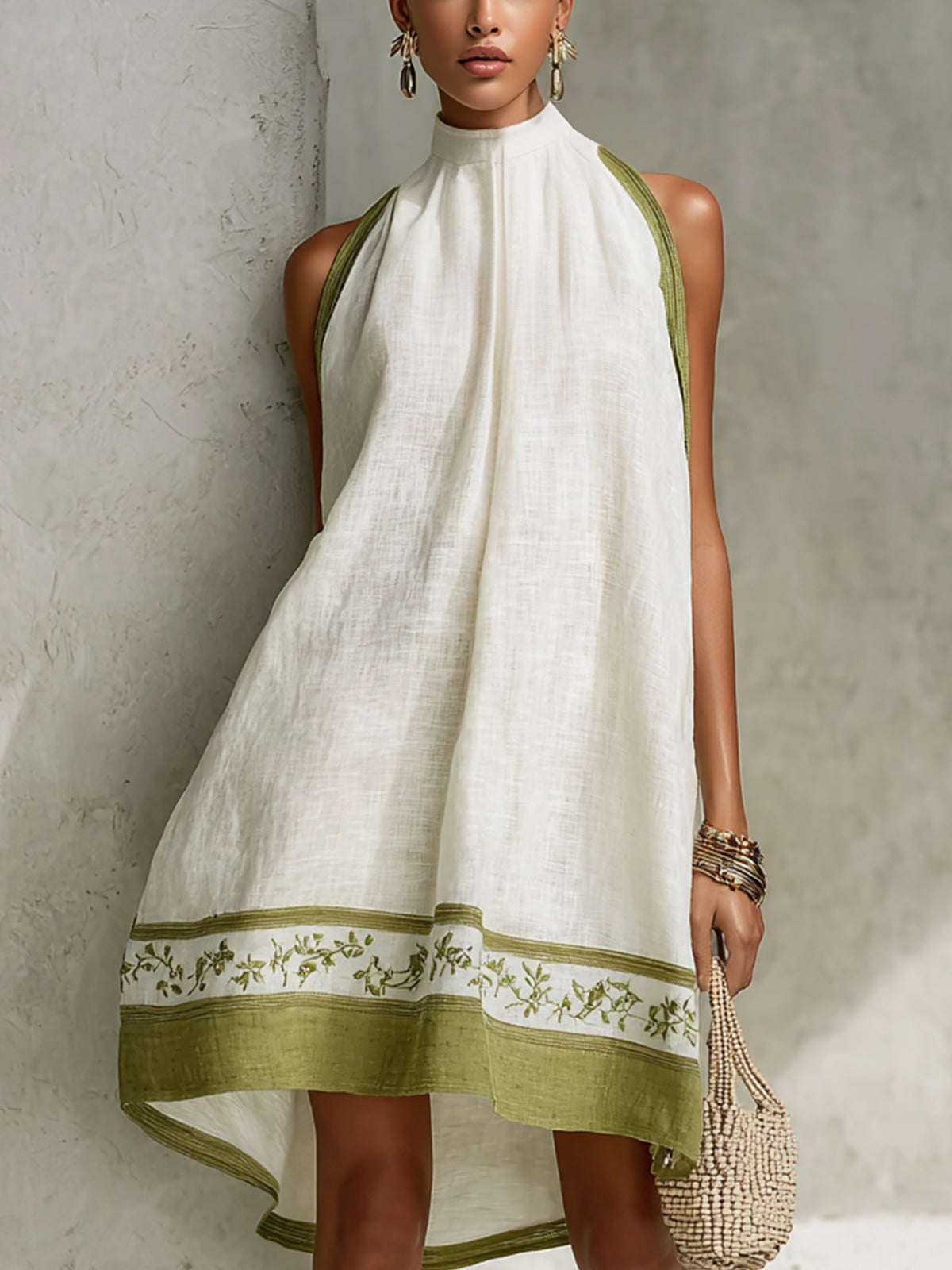 Olivia™ White Olive Floral Sleeveless Mini Dress